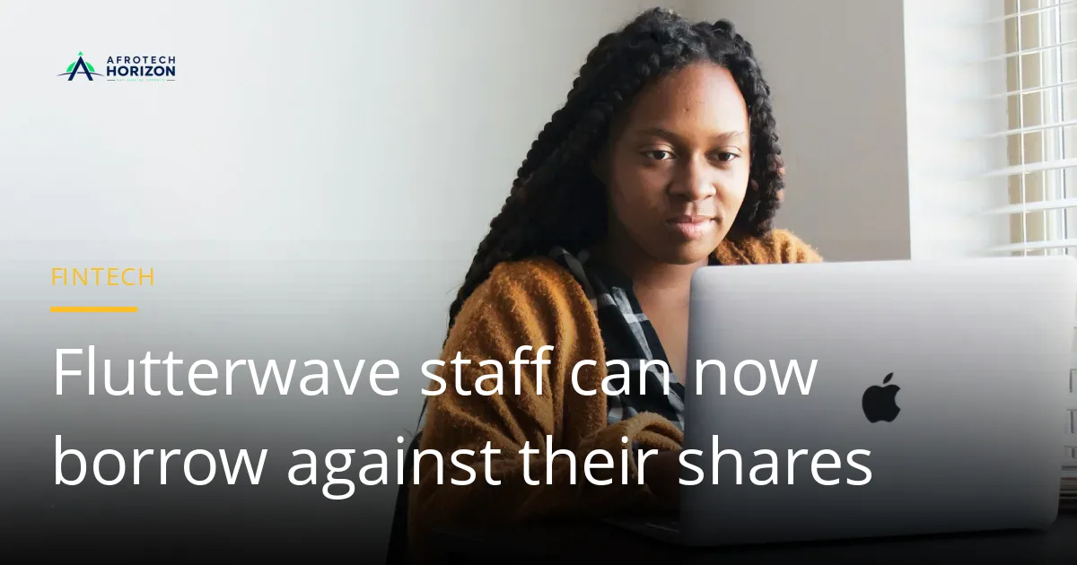 A woman with braids working on a laptop at a desk, with the Afrotech Horizon logo and a Fintech label