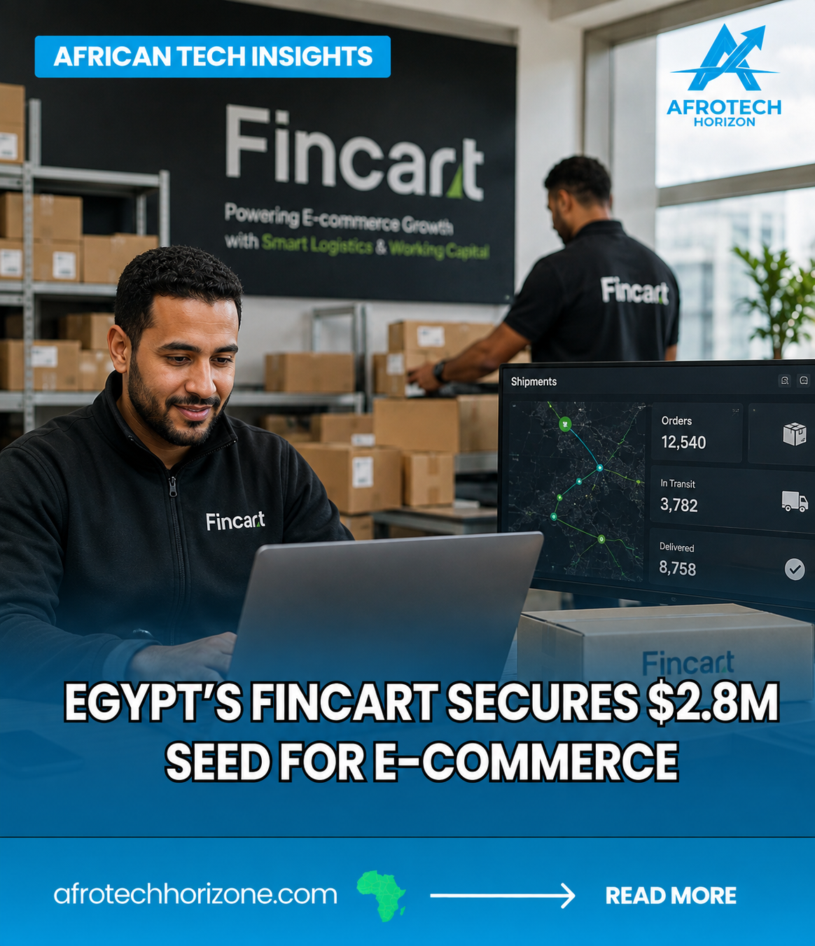 A Fincart employee manages e-commerce logistics from a warehouse.